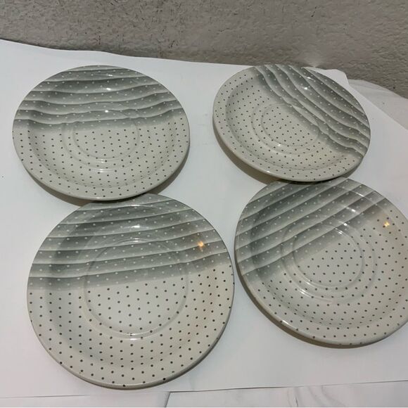 Churchill England (4) saucers  6” NEW Swiss Dot Stripes Gray White Ceramic G13 - Picture 2 of 10